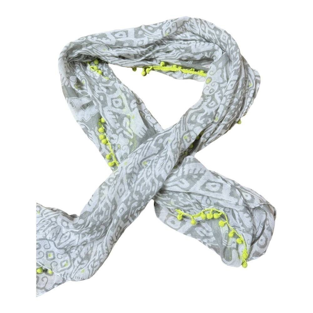 Capelli of New York Grey Neon Green Fringe Scarf Light Weight Fashion Scarf Y2K